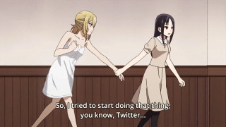 she leads Hayasaka to her (Kaguya's) room and explains: "so, I tried to start doing that thing, you know, Twitter"