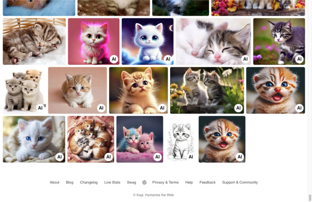 Screenshot showing AI generated images downranked by default in Kagi&#39;s image search results