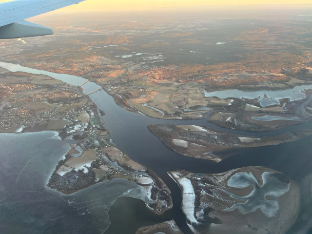 Panorama of snowy land on approach to Oslo