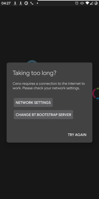 &quot;Ceno requires a connection to the internet to work. Please check network settings.&quot;