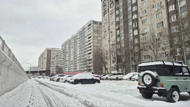 Зимние московские ебеня, покосившийся горизонт панелек, серое небо и заснеженный асфальт.