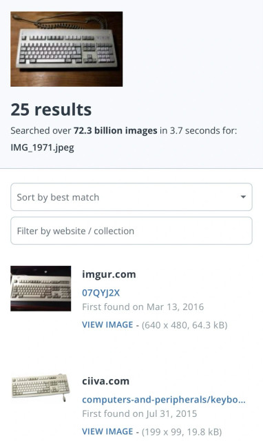 example of a reverse image search with an image of a computer keyboard