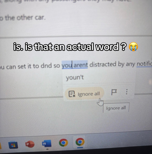 autocorrection wants to replace &quot;you arent&quot; to &quot;youn&#39;t&quot; (автокоррекция предлагает заменить &quot;you arent&quot; на &quot;youn&#39;t&quot;)