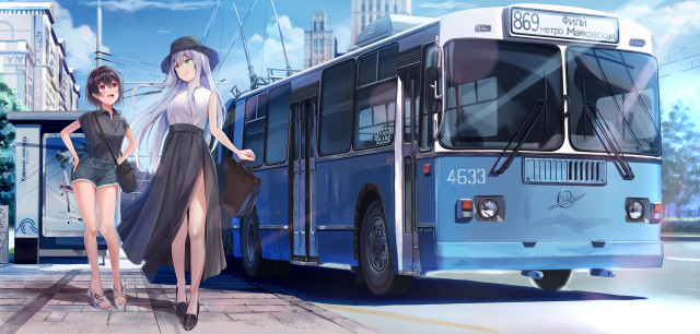 2 anime girls and a soviet Trolleybus