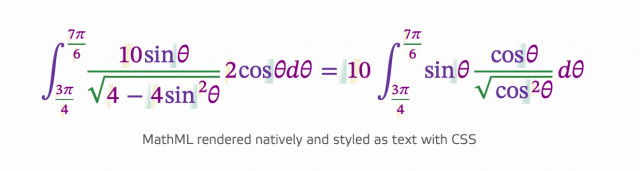 A shot of some mathematics as rendered in the browser and styled with CSS